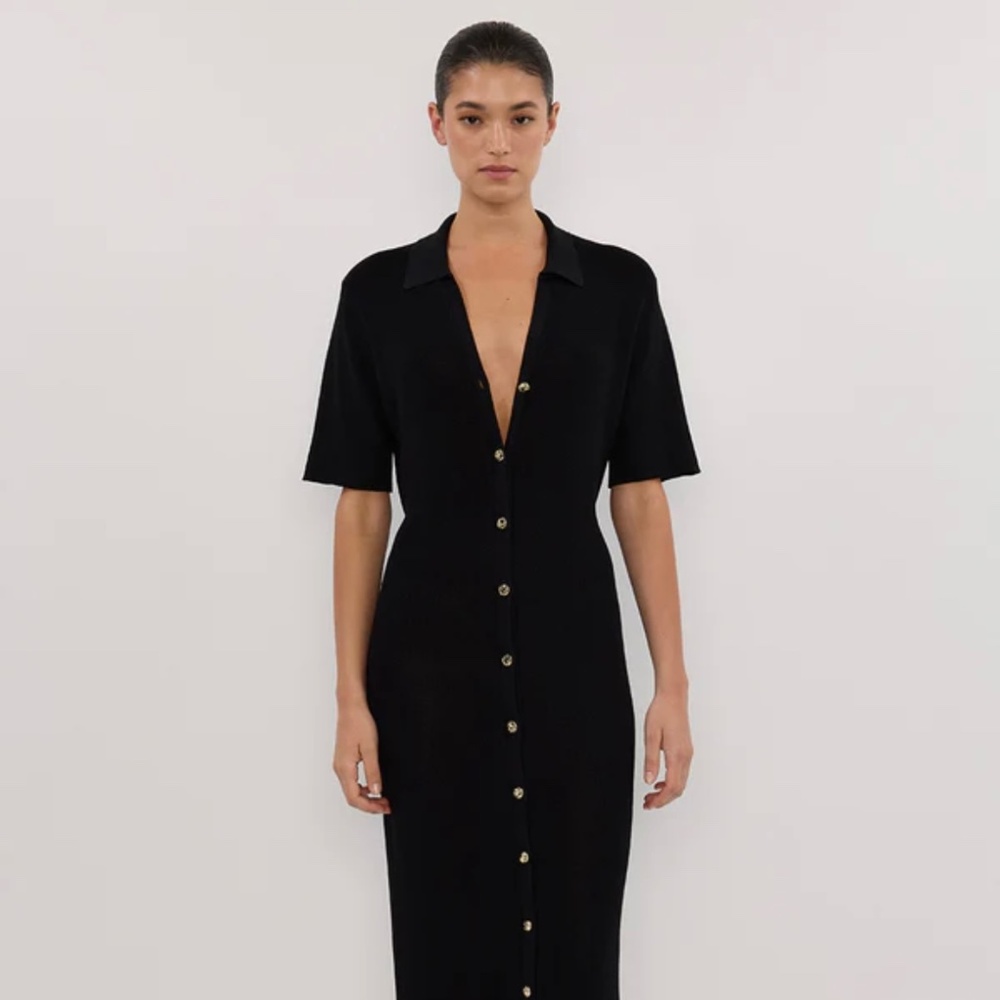 DISSH - LIAM BLACK KNIT POLO MAXI DRESS